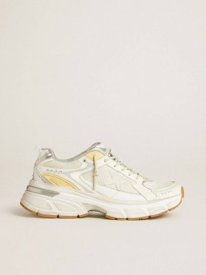Lightstar Women Golden Goose Women’s Lightstar In White Leather And Mesh With Worn-White Star - 1
