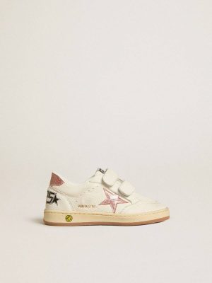 Little Girls (1-3 Years) Golden Goose Ball Star Junior In Nappa With Peach-Pink Glitter Star And Heel Tab Kids - 1