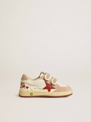 Little Girls (1-3 Years) Kids Ball Star Junior In Nappa With Nappa Star And Pink Suede Heel Tab Golden Goose - 1