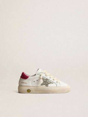 Little Girls (1-3 Years) May Young In Nappa Leather With Platinum Glitter Star And Magenta Heel Tab Golden Goose Kids - 1