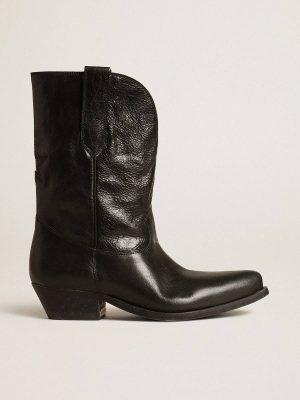 Low Wish Star Boots In Black Leather With Black Star Boots Black Golden Goose Women - 1