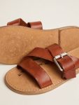 Margaret Flat Sandals In Resin-Coated Leather Women Golden Goose Sandals - 3