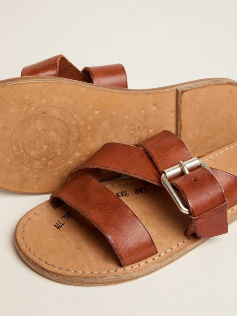 Margaret Flat Sandals In Resin-Coated Leather Women Golden Goose Sandals - 3