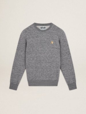 Melange Gray Men Golden Goose Sweatshirts Men's Mélange Gray Cotton Sweatshirt With Gold Star On The Front - 1