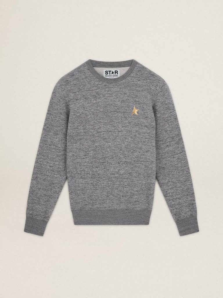Melange Gray Men Golden Goose Sweatshirts Men's Mélange Gray Cotton Sweatshirt With Gold Star On The Front - 1