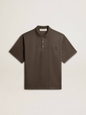 Men Anthracite Gray T-Shirts & Polo Shirts Men's Cotton Polo Shirt In Anthracite Gray With Embroidery Golden Goose - 1