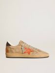 Men Ball Star Golden Goose Ball Star In Beige Nubuck With Croc-Print Leather Star And Nubuck Heel Tab - 1