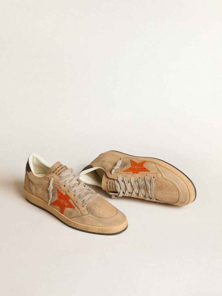 Men Ball Star Golden Goose Ball Star In Beige Nubuck With Croc-Print Leather Star And Nubuck Heel Tab - 2