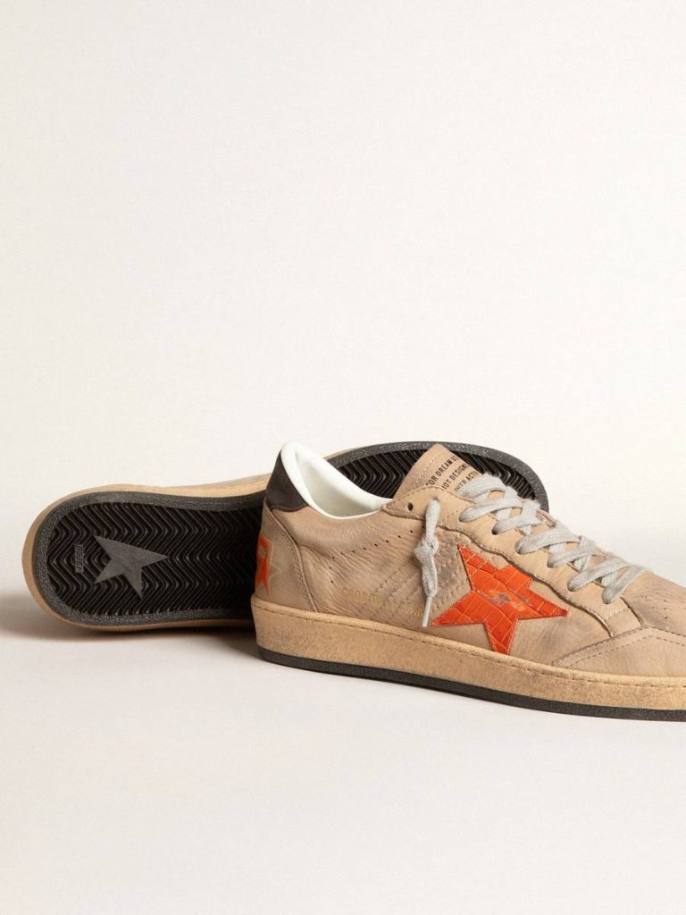 Men Ball Star Golden Goose Ball Star In Beige Nubuck With Croc-Print Leather Star And Nubuck Heel Tab - 3