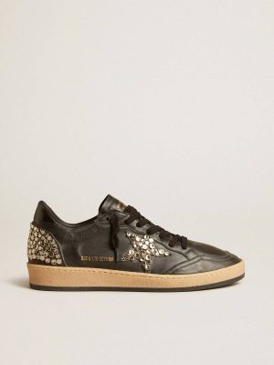 Men Ball Star Golden Goose Men’s Ball Star Lab In Black Nappa With Studded Black Leather Star - 1