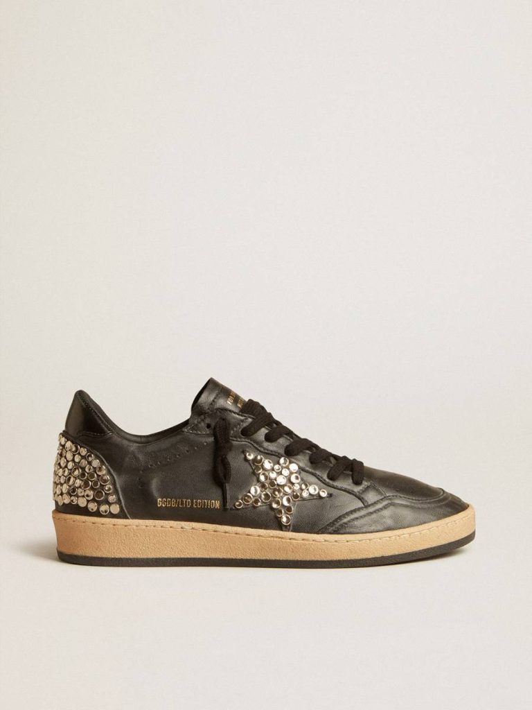 Men Ball Star Golden Goose Men’s Ball Star Lab In Black Nappa With Studded Black Leather Star - 1