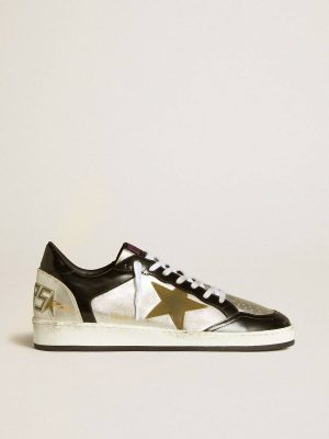 Men Ball Star Men's Ball Star Lab In Silver Leather With Brown Leather Star And Black Heel Tab Golden Goose - 1
