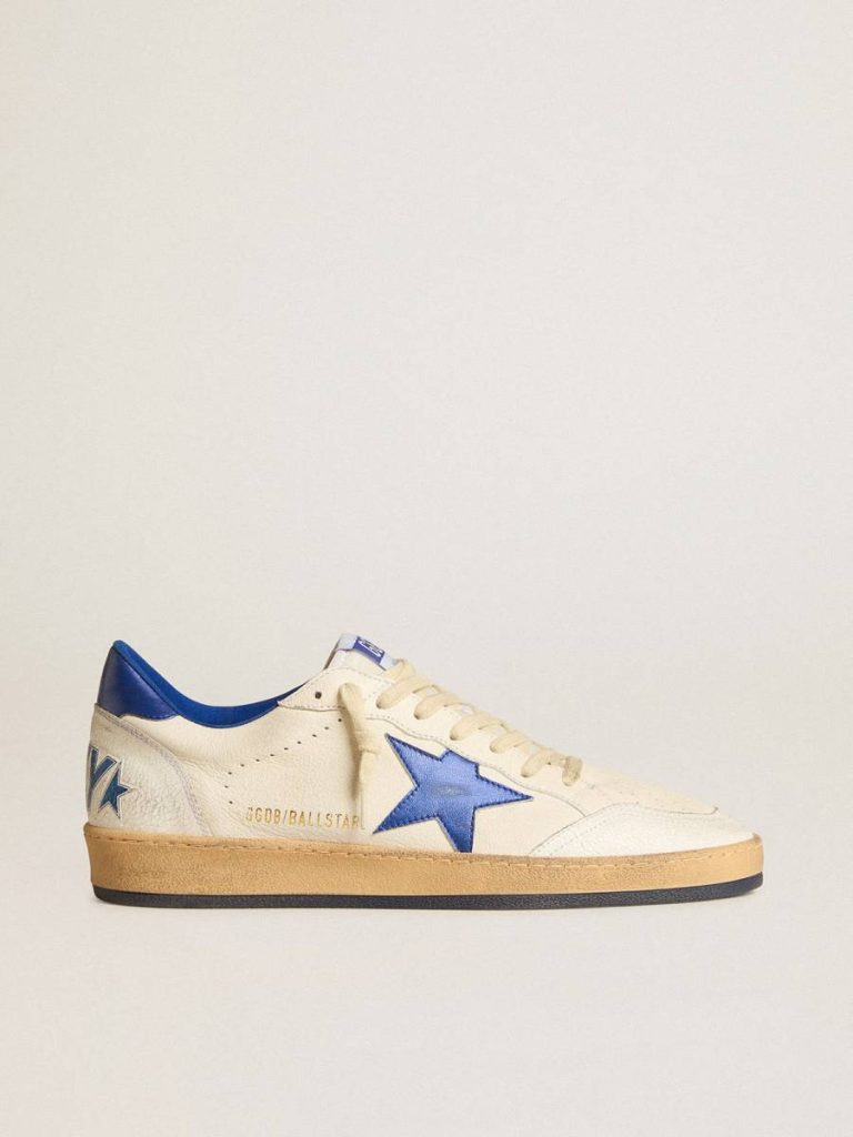 Men Ball Star Men's Ball Star Wishes In White Nappa Leather With A Bright Blue Star And Heel Tab Golden Goose - 2