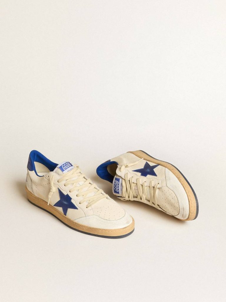 Men Ball Star Men's Ball Star Wishes In White Nappa Leather With A Bright Blue Star And Heel Tab Golden Goose - 3