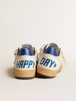 Men Ball Star Men's Ball Star Wishes In White Nappa Leather With A Bright Blue Star And Heel Tab Golden Goose - 1