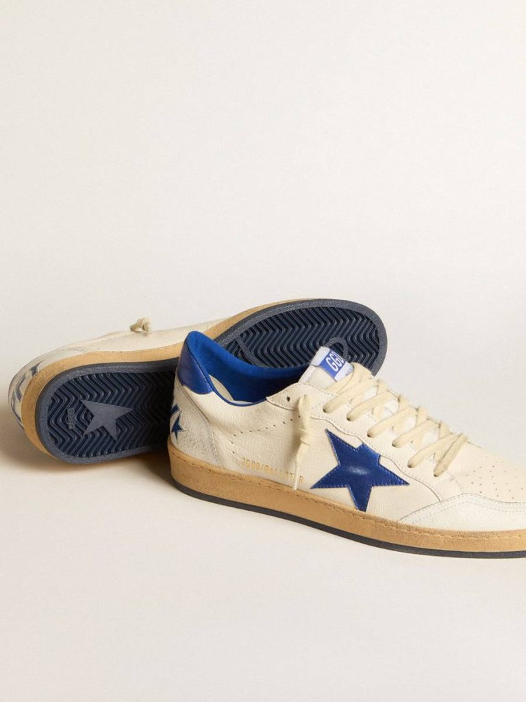 Men Ball Star Men's Ball Star Wishes In White Nappa Leather With A Bright Blue Star And Heel Tab Golden Goose - 4