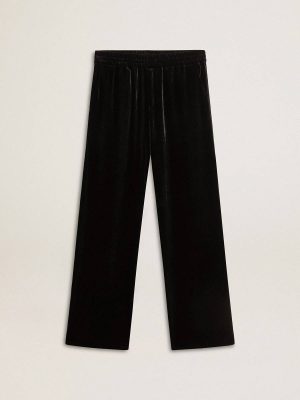 Men Black Jeans & Pants Men's Black Velvet Effect Pants Golden Goose - 1