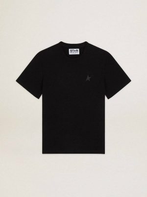 Men Black Star Collection T-Shirt With Tone-On-Tone Star On The Front T-Shirts & Polo Shirts Black Golden Goose - 1
