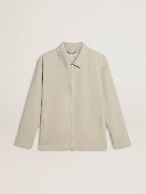 Men Coats & Jackets Khaki Men's Khaki Wool Blend Coach Jacket Golden Goose - 1