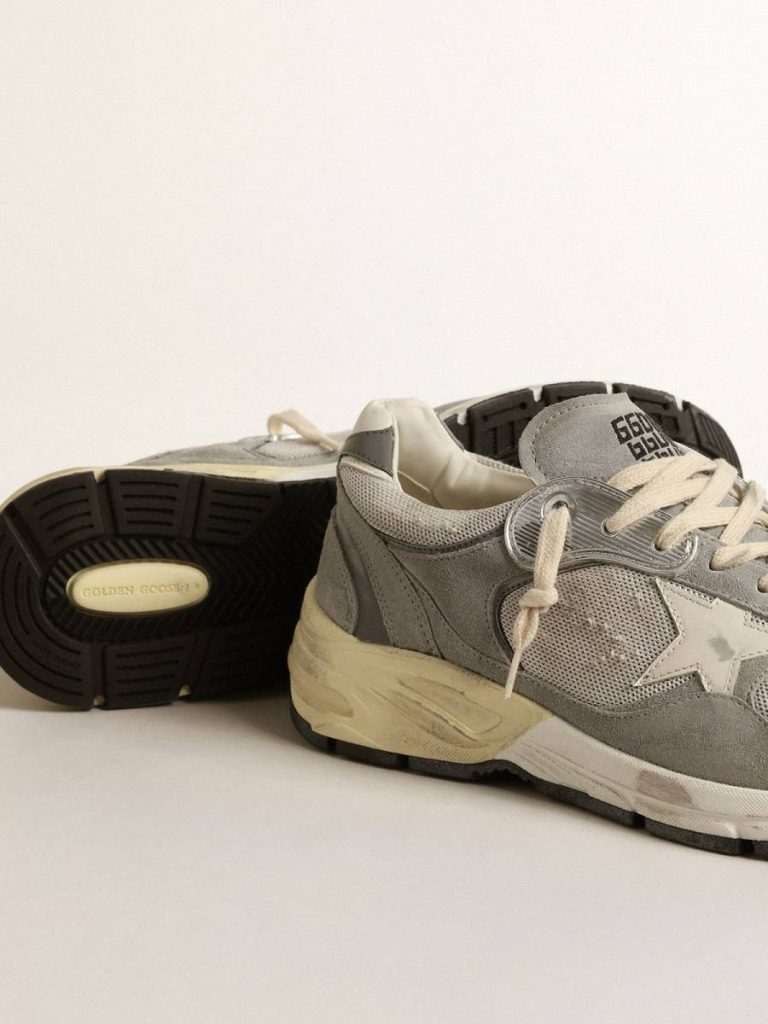 Men Dad-Star Golden Goose Men’s Dad-Star In Suede And Mesh With White Leather Star And Heel Tab - 3