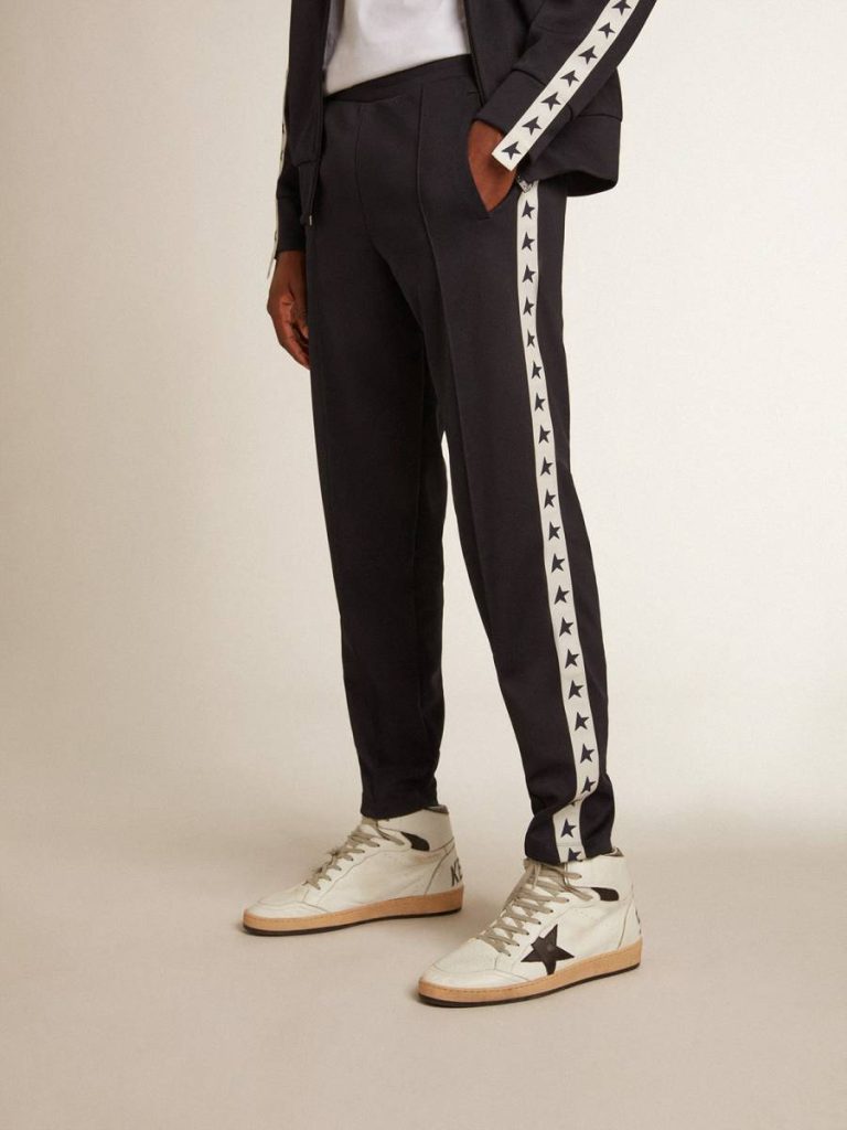 Men Dark Blue Jeans & Pants Dark Blue Joggers With Contrasting Strip And Stars Golden Goose - 2