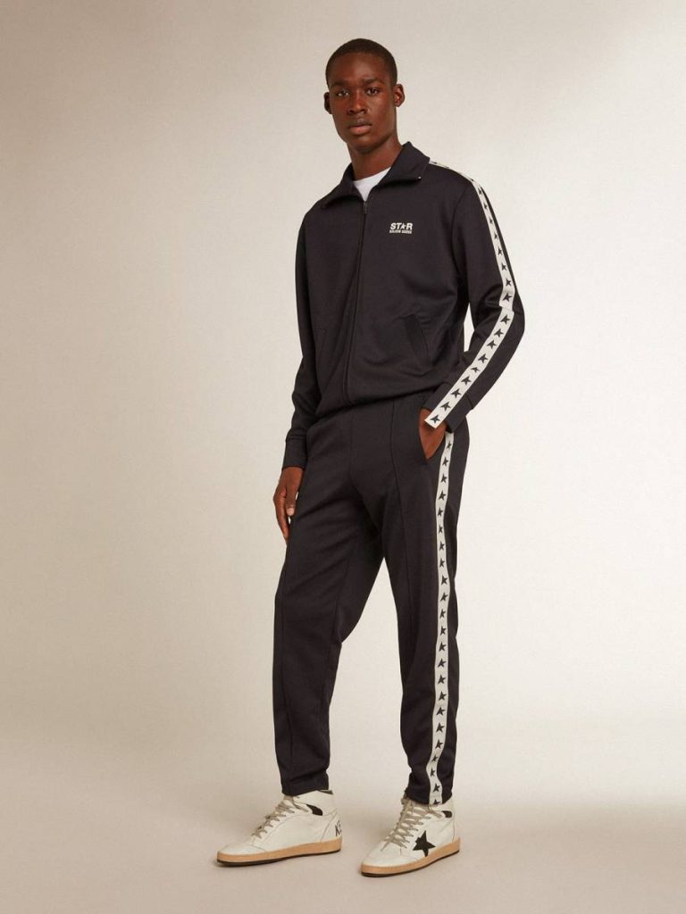 Men Dark Blue Jeans & Pants Dark Blue Joggers With Contrasting Strip And Stars Golden Goose - 3