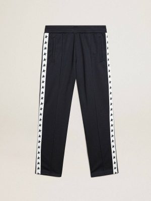 Men Dark Blue Jeans & Pants Dark Blue Joggers With Contrasting Strip And Stars Golden Goose - 1