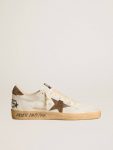Men Golden Goose Ball Star Men's Ball Star In White Nubuck Leather With Brown Suede Star And Heel Tab - 1