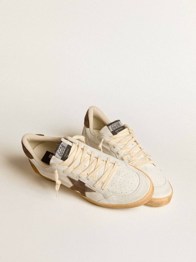 Men Golden Goose Ball Star Men's Ball Star In White Nubuck Leather With Brown Suede Star And Heel Tab - 2