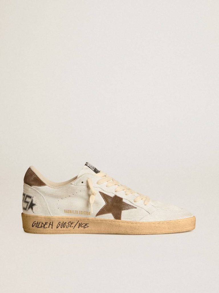 Men Golden Goose Ball Star Men's Ball Star In White Nubuck Leather With Brown Suede Star And Heel Tab - 1
