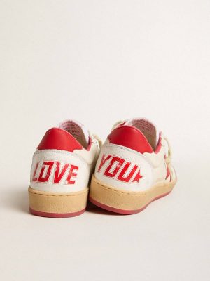 Men Golden Goose Ball Star Men’s Ball Starwishes In White Leather With A Red Star And Heel Tab - 1