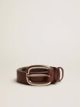 Men Golden Goose Brown Houston Belt In Washed Leather Belts - 1