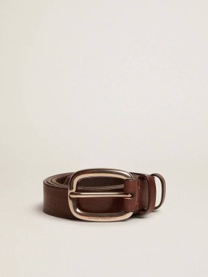 Men Golden Goose Brown Houston Belt In Washed Leather Belts - 1