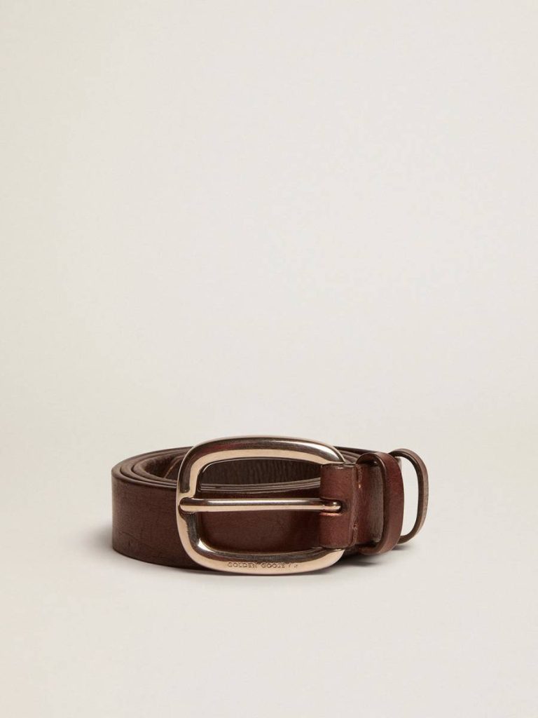 Men Golden Goose Brown Houston Belt In Washed Leather Belts - 1