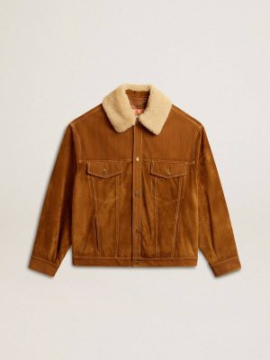 Men Golden Goose Coats & Jackets Men's Jacket In Tobacco-Colored Split Leather With A Shearling Collar Tobacco - 1
