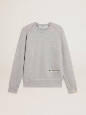 Men Golden Goose Gray Sweatshirts Men’s Gray Round Neck Sweatshirt With Contrast Stitching - 1