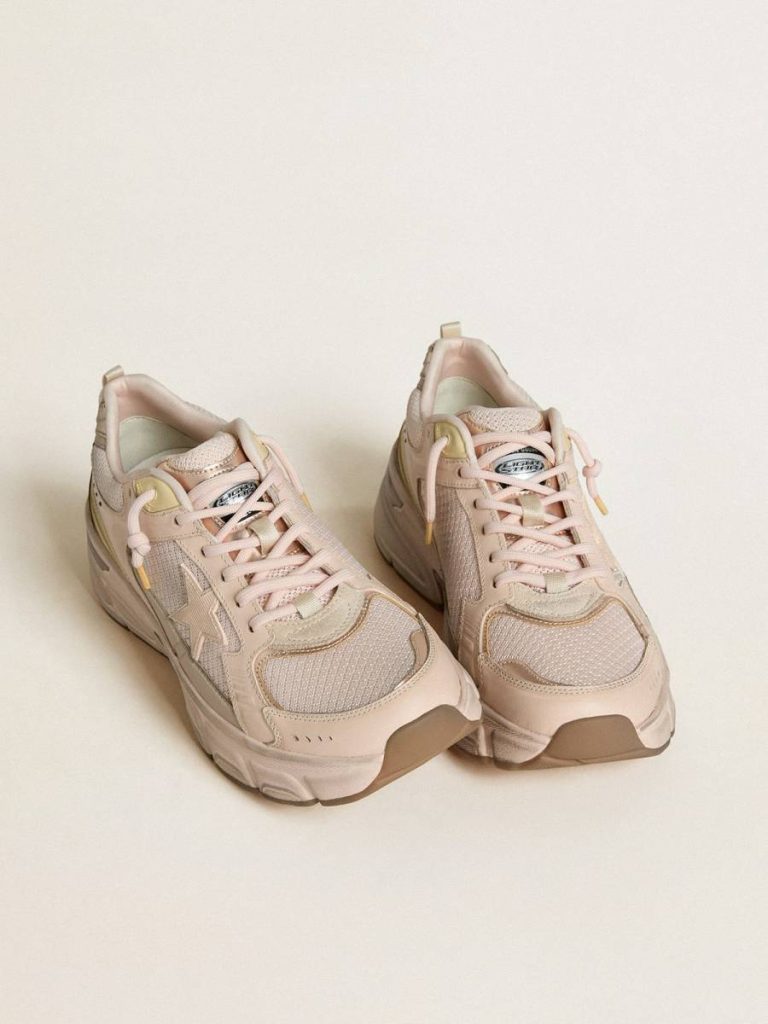Men Golden Goose Lightstar Men’s Lightstar With Pink Leather And Mesh Upper And Pink Star - 2