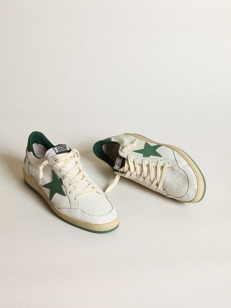 Men Golden Goose Men's Ball Star In White Nappa Leather With Green Leather Star And Heel Tab Ball Star - 2