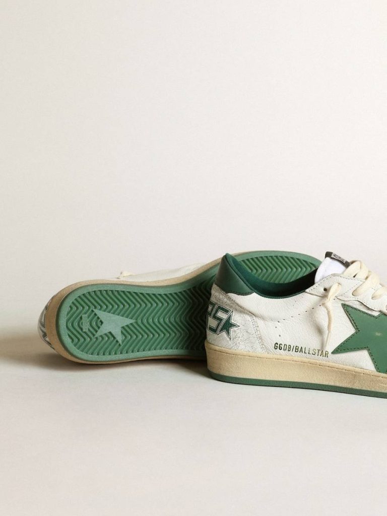 Men Golden Goose Men's Ball Star In White Nappa Leather With Green Leather Star And Heel Tab Ball Star - 3