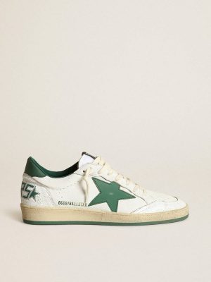Men Golden Goose Men's Ball Star In White Nappa Leather With Green Leather Star And Heel Tab Ball Star - 1