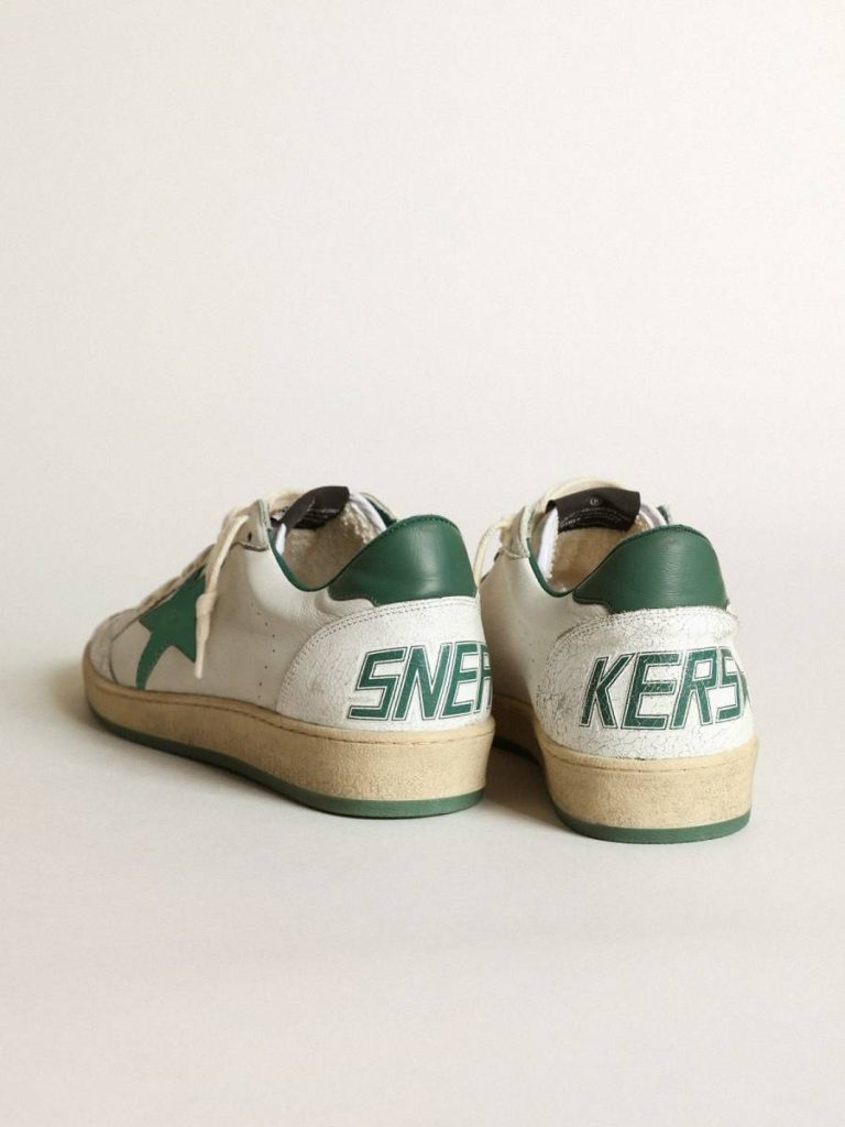 Men Golden Goose Men's Ball Star In White Nappa Leather With Green Leather Star And Heel Tab Ball Star - 4
