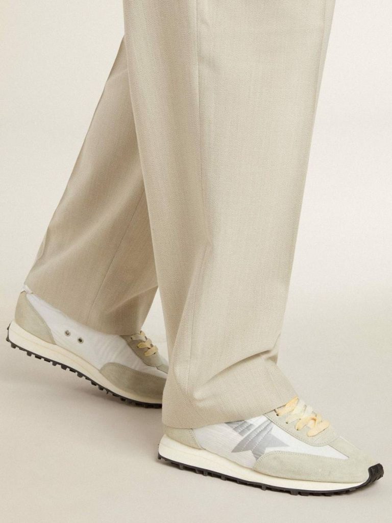 Men Golden Goose Men’s Marathon With White Nylon Upper And Silver Star Marathon - 3