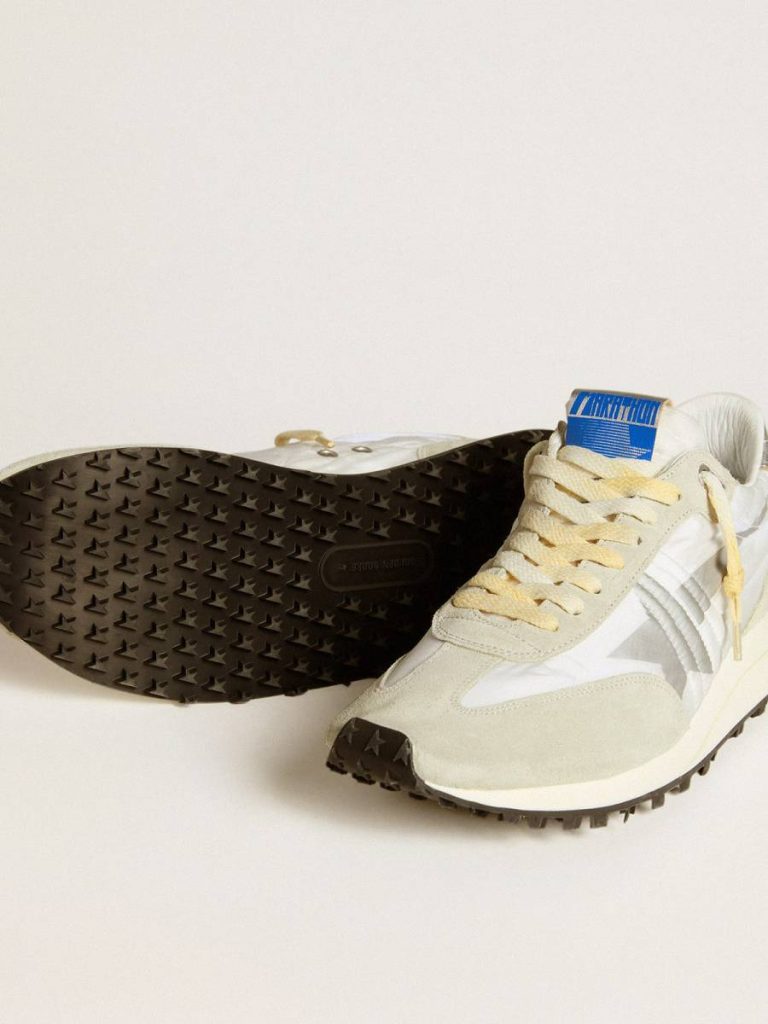 Men Golden Goose Men’s Marathon With White Nylon Upper And Silver Star Marathon - 4