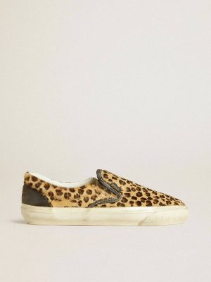 Men Golden Goose Men's Vce Penstar In Leopard-Print Pony Skin With Black Leather Heel Tab Ggdb Classics - 1