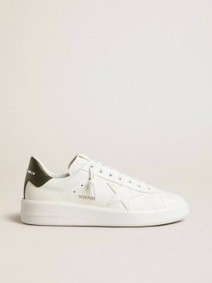 Men Golden Goose Purestar White Men's Purestar With White Leather Star And Dark Green Heel Tab - 1