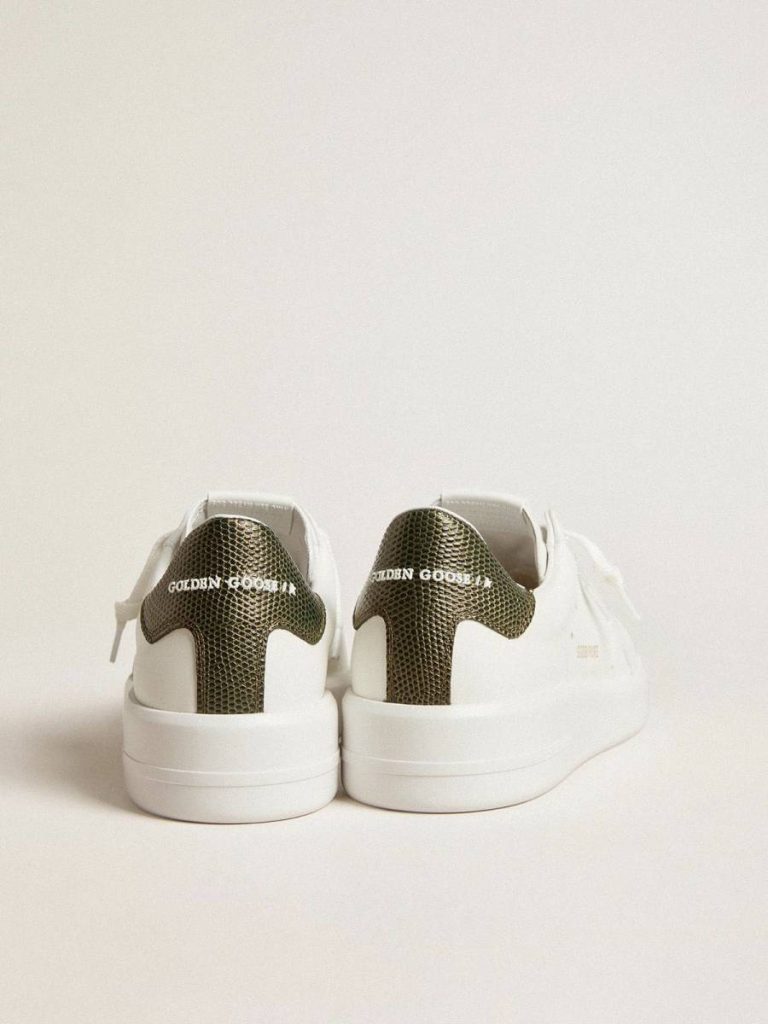 Men Golden Goose Purestar White Men's Purestar With White Leather Star And Dark Green Heel Tab - 4