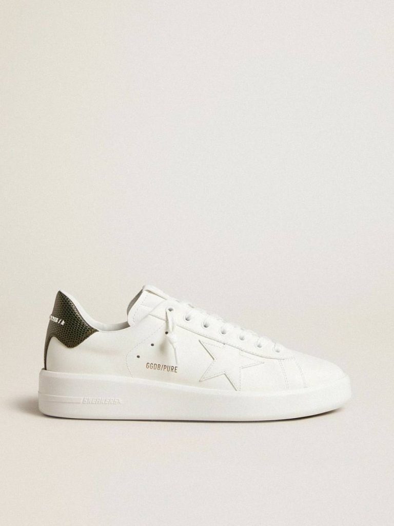 Men Golden Goose Purestar White Men's Purestar With White Leather Star And Dark Green Heel Tab - 1