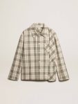Men Golden Goose Shirts Men's Slim-Fit Shirt Made Of Ecru And Green Cotton Flannel Ecru And Green - 1