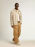 Men Golden Goose Shirts Men's Slim-Fit Shirt Made Of Ecru And Green Cotton Flannel Ecru And Green - 3