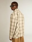 Men Golden Goose Shirts Men's Slim-Fit Shirt Made Of Ecru And Green Cotton Flannel Ecru And Green - 4